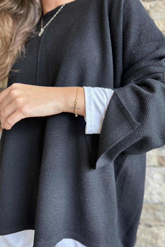 Frankie Waffle Box Knit Black /50=